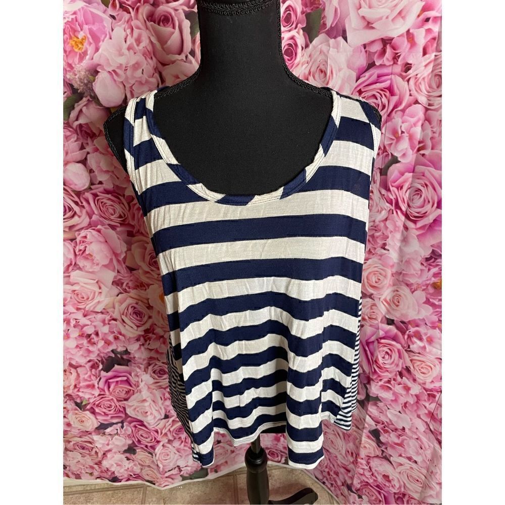 Julie’s Closet Navy Blue and White Racerback Tank-MATERNITY LARGE
